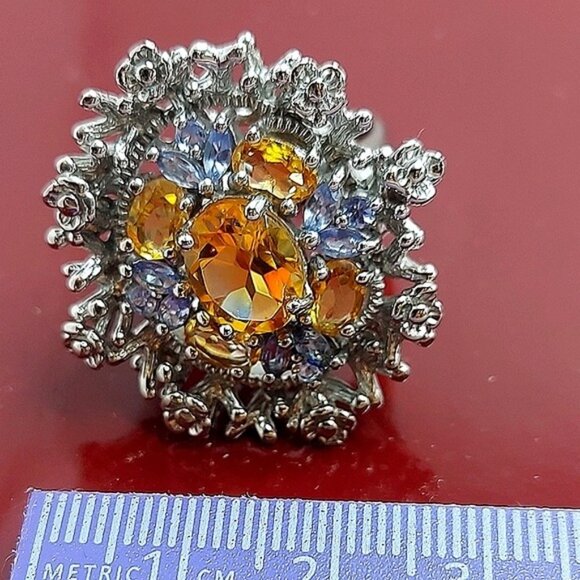Natural Citrine 10x8mm, Tanzanite 925 Sterling Silver Ring Size 8 - Picture 2 of 11
